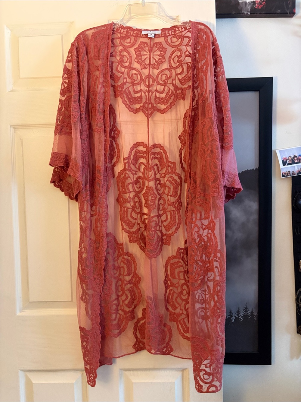FAVLUX Rose Lace Sheer Duster Kimono